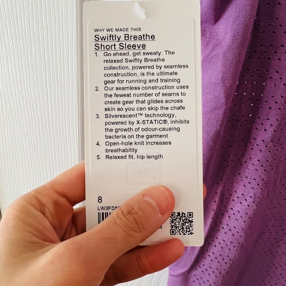 Lululemon - Swiftly Breathe Short Sleeve, Purple, Size 8, Brand New with Tags - Picture 3 of 5